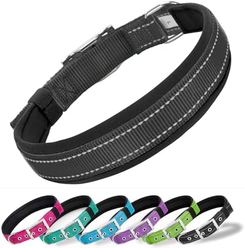 Reflective Soft Padded Dog Collar, 4 Sizes Adjusta Nylon Pet Collar