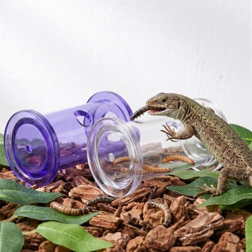 2 Pack Bearded Dragon Toys and 2 Pcs Tweezers, Bearded Dragon Accessories Transparent Plastic Feeder Toy Lizard Rolling Interactive Feeding Toys Reptile Feeding Accessories for Gecko Lizard