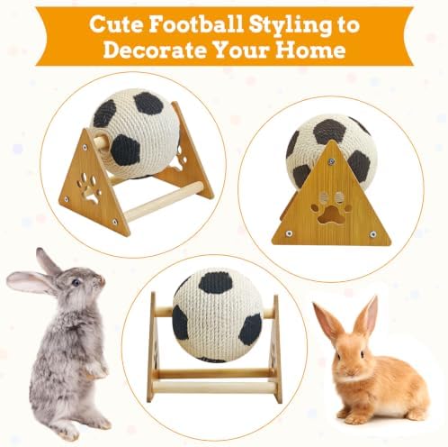 Fhiny Rabbit Scratch Toy, Natural Sisal Rabbit Scratching Ball Cute Sisal Rope Bunny Claw Scratcher Interactive Football Design Scratch Toy, Nail Scratching Post for Indoor Pets Kittens Ferrets