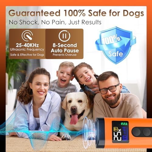 Dog Bark Deterrent Device – 65FT Range Anti Barking Device for Dogs, Stops Neighbor’s Dog Barking with 3 Ultrasonic Frequencies (25/30/40kHz) & 5 Sound Modes, for Indoor & Outdoor Training