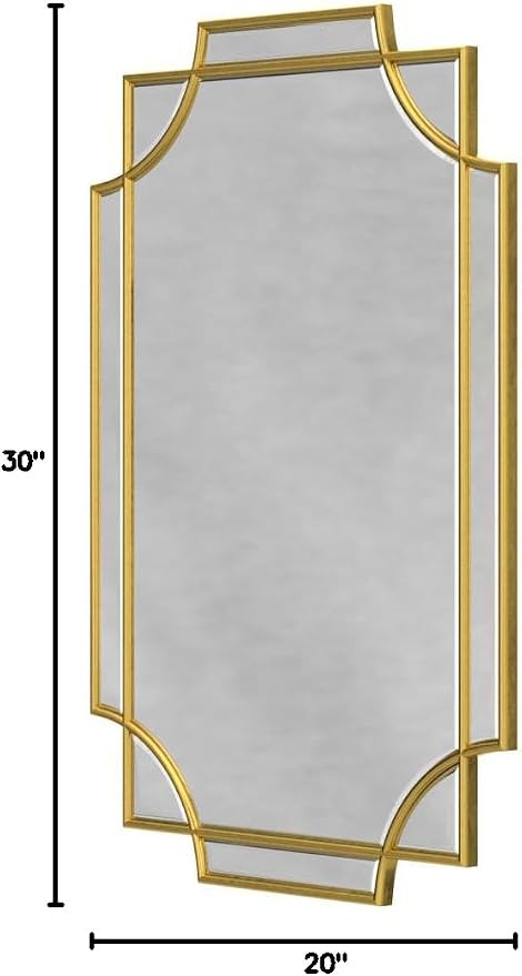 Kelly Miller 20"x30" Gold Foil Scalloped Edge Decorative Vanity Wall Mirror | Hand-Applied Gold Foil Finish. HD Mirror With French Cleat. Elegant Beveled Wall Mirror Decor For Bathroom Bedroom Entryway.