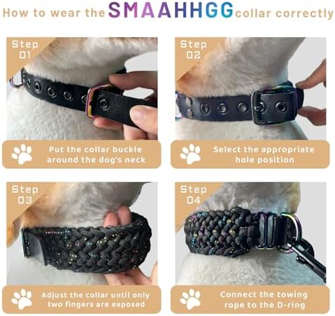 Black Glitter Paracord Dog Collar, Neck 12-16"