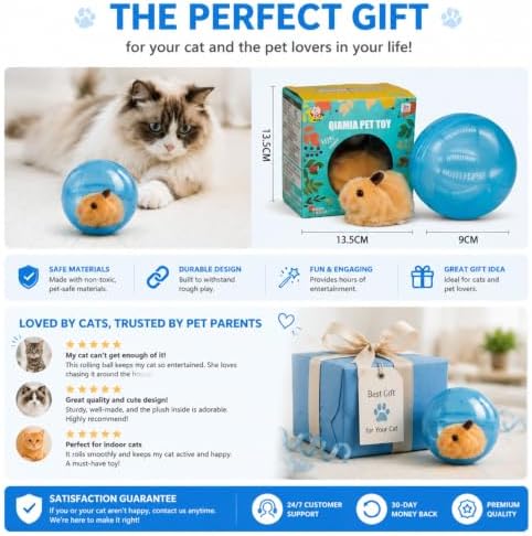 Electric Hamster Ball Cat Toy – Automatic Rolling Animal Pet Rolling Ball, Interactive Hamster Ball Cat Toy for Indoor Cats Exercise and Chase Play (Rabbit(Blue))