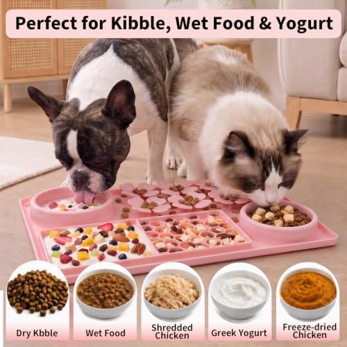 MewaJump Slow Feeder Bowl, 4 in 1 Silicone Lick Mat with Suction Cups for Dog Cat, Snuffle Mat for Pet Smell Training, Puzzle Toys Interactive Sniff Mat for Slow Eating