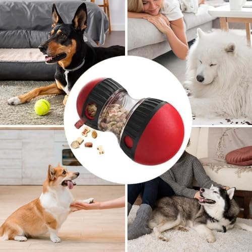 Dog Puzzle Feeder, Adjustable Treat Dispenser Ball Dog Slow Feeder Bowl, Puppy Interactive Chase Training Ball Dogs Food Dispensing for Small Medium