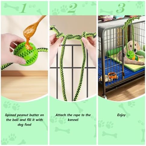 Engaging Chew Toys for Dogs - Puppy Crate Training Aids, Puzzle Treat Dispenser with Rope Ball for Reducing Stress and Anxiety, Compatible with Peanut Butter Treats (Green)