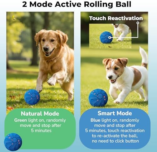 Smart 2-Mode Automatic Rolling Bouncing Dog Toy - Small, Medium, Large Giant Dogs - IPX7 Waterproof Chew-Resistant E-TPU - USB-C Fast Charging - Boredom & Anxiety Relief