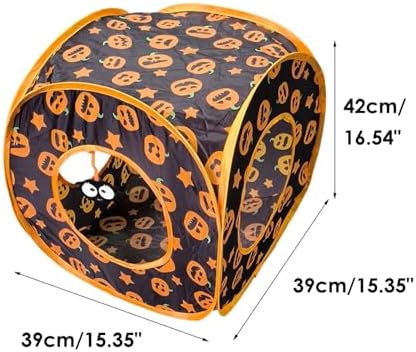 Halloween Cat Tunnel Cube with Pumpkin Print Design - Fun Collapsible Cat Play Tent for Cats & Kittens, Interactive Peek-a-Boo Hole, Durable Halloween Pet Toy