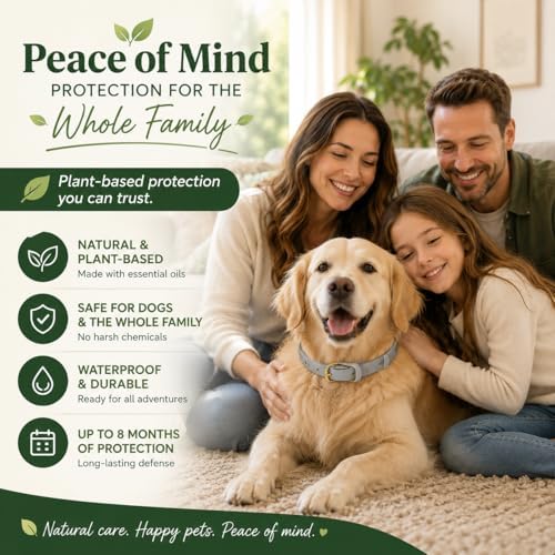 Natural Flea Collar Dogs 8 Mo. 2 Pack Plant Based Waterproof Adjusts.
