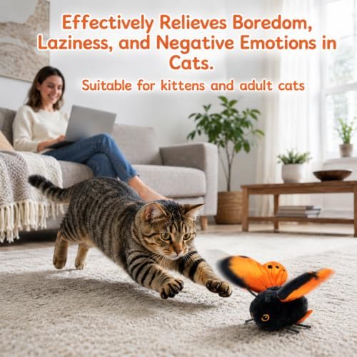 2026 New Smart Sensing Flapping Butterfly Toy Interactive Cat,Electric Butterfly Cat Toy,Realistic Wing Movements Encourage Cats to Chase,Suitable for Indoor Play(Blue)