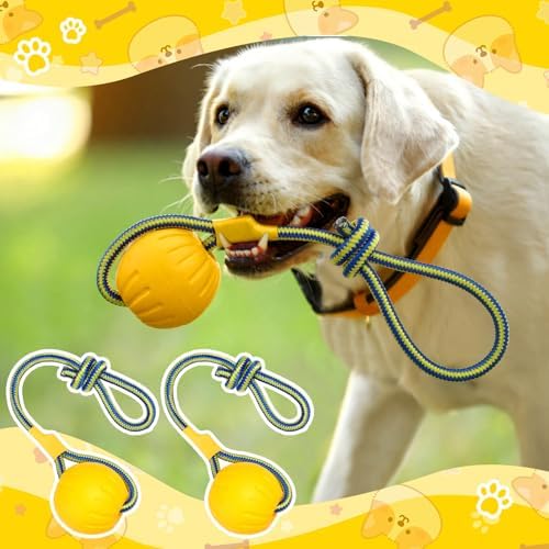 Hsei 2 Pcs 3.5" Dog Rope Toy Ball on Rope Fetch and Tug of War Toy for Dog