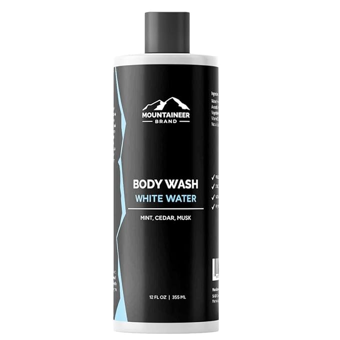 Mountaineer Brand Body Wash for Men | 100% Natural Body Shampoo | Thick Cleaning Softening Hydrate Lather for Hair and Skin | 12oz (White Water)