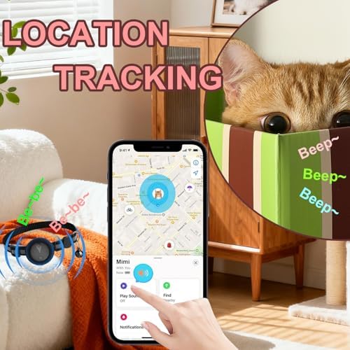 Pet GPS Tracker Collar for Cats,Mini GPS Dog Tracker,No Monthly Fee Location,Smart Pet Activity Tracker,Works with Apple iOS Find My,IP67 Waterproof Finder Tag Global Tracking-Black