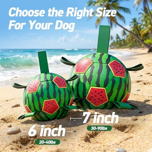 QDAN Dog Water Pool Toys: Dog Soccer Ball with Straps, Waterproof Dog Balls Swimming Beach Balls for Summer Outdoor Games (6 Inch)