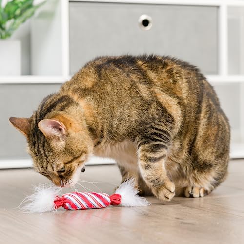 Huxley & Kent Plush Cat Toy - Holiday Interactive Catnip Toy for Cats & Kittens - Soft with Crinkle & Catnip - Fun Indoor Play - Lit Donut & Peppermint Candy 2pk