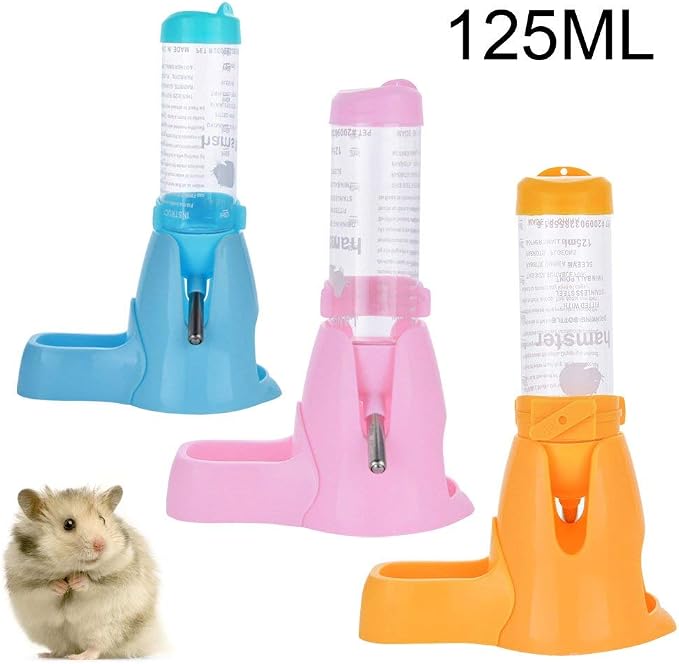 Guardians Hamster Water Bottle, Little Pet Automatic Drinking Bottle with Food Container Base Hut Hanging Water Feeding Bottles Auto Dispenser for Small Animals (125ml,Pink)