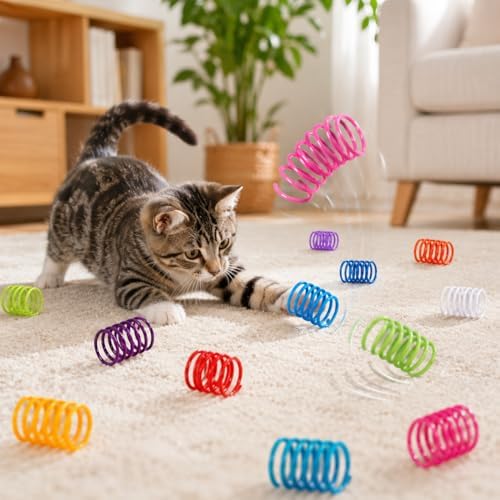 15 Colors Cat Spring Toys (60 Pack), Colorful Interactive Coil Springs for Kittens, Durable Plastic Spiral Springs for Indoor Cats, Ideal for Swatting Biting Hunting & Exercise