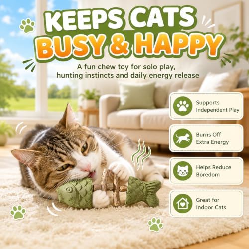 Cat Chew Toy Natural Silvervine Catnip Blend Fish Bone Shaped Teething Sticks for Indoor Kittens to Bite and Play with Fun Stimulation for Pet Mouth Dental Care and Teeth Cleaning