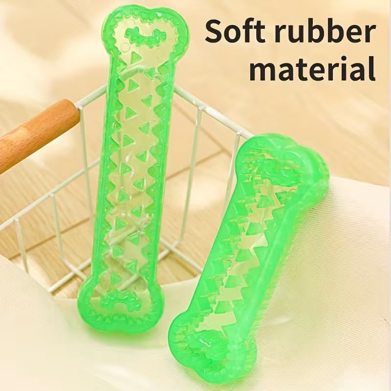Interactive Dog Bone Toy, Green TPR Rubber, 6.3 Inch Dental Chew with Hidden Treat Compartment, Puzzle Food Dispenser for Small and Large Dogs (Green, Small)