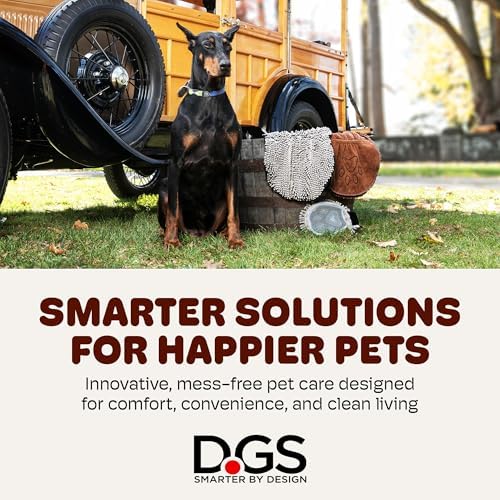 Dog Gone Smart Dirty Dog Doormat & Shammy - Super Absorbent, Fast Drying Polyester & Polyamide Microfiber Mat & Towel with Dual Hand Pockets, Non-Slip Backing & Machine Washable - Grey, 31 x 20 Inches