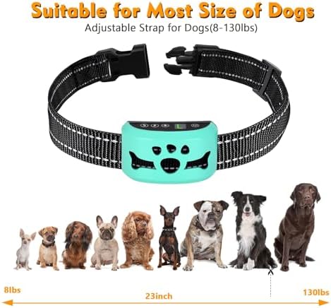 Anti Bark Collar with Auto Safety Shut-Off for Small Medium Large Dogs | Humane Dog Bark Collar with Beep & Vibration, Smart Chip to Prevent False Triggering, Waterproof Rechargeable for All Day Use
