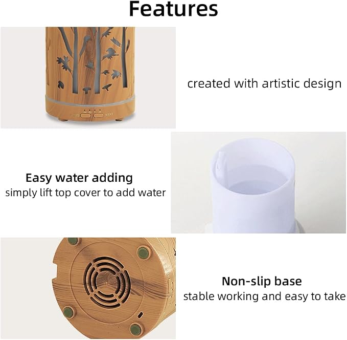 3 Essential Oil Diffuser Set,7.1''x3.5''Aromatherapy Office Diffuser | 200ml Desk Humidifiers for Small Space with 7 LED Colors Night Lights,Auto-off for Home Decor Gift (Tree)