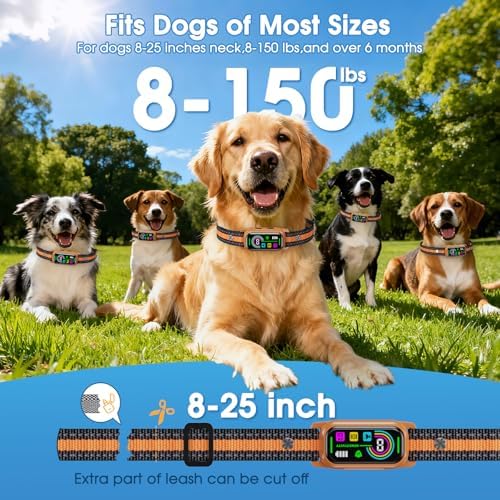 No-Shock Dog Bark Collar, Humane Vibration/Beep Training Mode Only | Smart Anti Barking Collar with Detection Chip, Auto Safety Shut-off & 8 Sensitivity Levels, Type-C Fast Charging & Waterproof