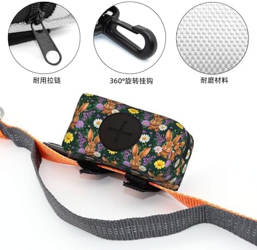 Rabbit Bunny Floral Dog Treat Pouch for Pet Walking and Training with Clip Small Zipper Dispenser for Leash and Outdoor Use