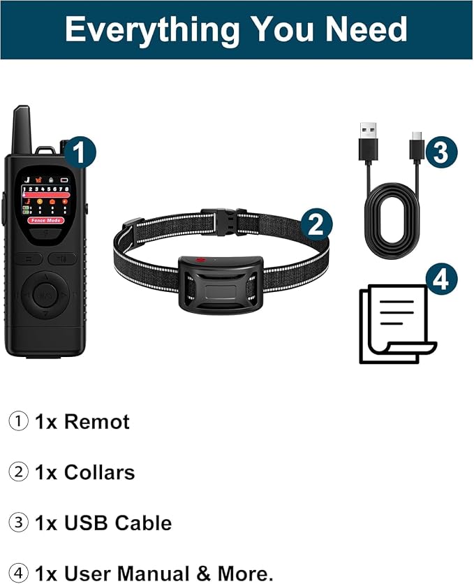 Wireless Dog Fence System - 2-in-1 Pet Containment & Training Collar with Accurate Boundary Control, IPX6 Waterproof and Rechargeable, for Large & Medium 1 Dogs Black
