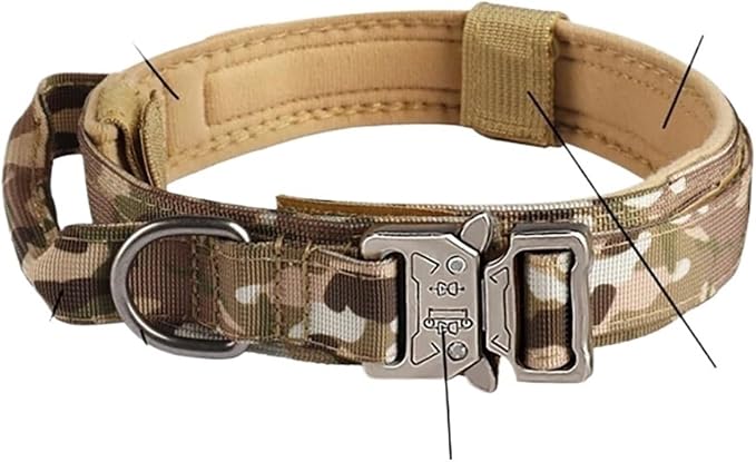 Dog Leash, Pet Products Outdoor Tactical Dog Collar Metal Buckle Breathability Nylon Medium and Large Training Neck(Black Smart APP,Medium)