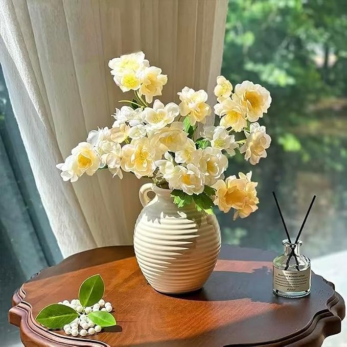 Ceramic Vase, 6-inch Small White Farmhouse Vase for Rustic Home Decor, Modern Cloud Texture Decorative Pitcher Vase for Living Room, Shelf, Mantle, Table Centerpiece,Flower Vase (6-inch dual speakers)