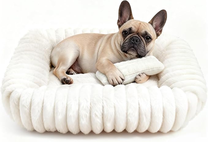 Dog Bed for Small Medium Size Dog, Washable Fluffy Rabbit Fur Pet Bed for Puppy and Kitten, Orthopedic Dog Cat Beds with Removable Cover & Anti-Slip Bottom Medium Dog Bed self Warming