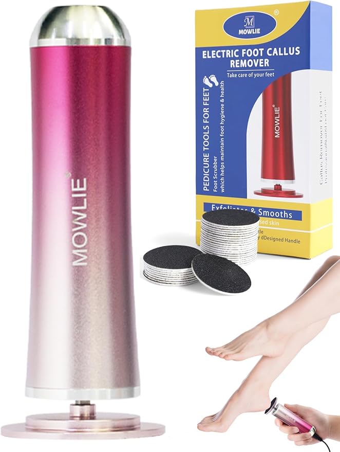 MOWLIE Electric Foot Callus Remover,Foot Scrubber & Callus Remover for Feet Foot Spa Pedicure Tool with 60 Grinding Discs Professional Electric Foot File Ideal (Light Pink)