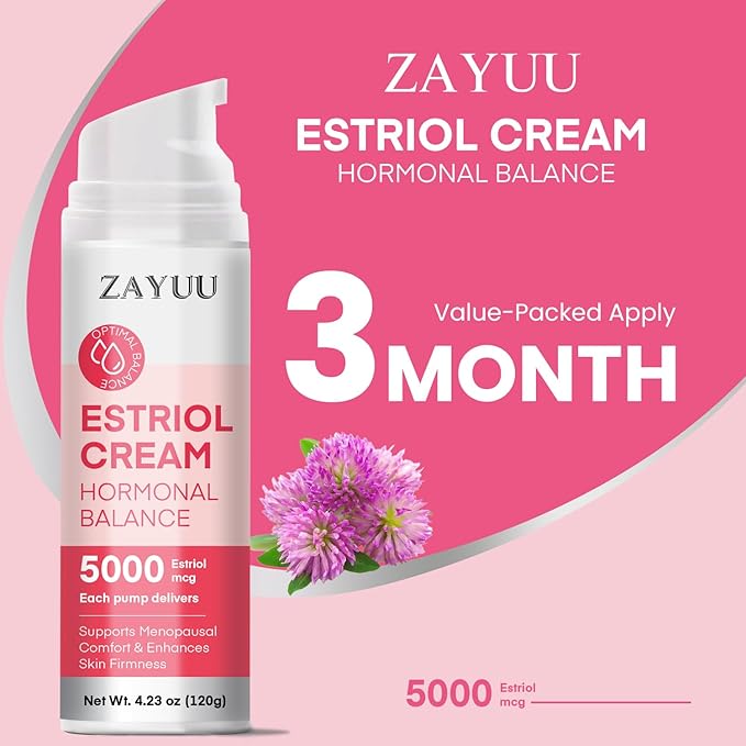 Estriol Face Cream for Women: Hydrating Moisturizer with Wild Yam, Red Clover & Soy Isoflavones – Botanical Skincare for Daily Comfort, Balance & Skin Wellness – 4.23 oz (3-Month Supply)