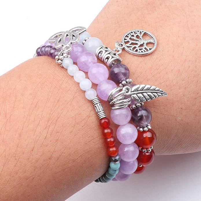 UEUC Tree of Life Yoga Healing Stone Bracelets,Multilayer Lotus Chakra Stone Reiki Bracelet Sets,Anxiety Crystal Natural Stone,for Women Stress Relief