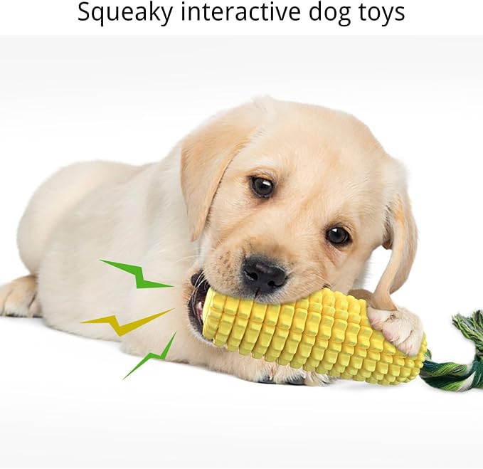 Dog Chew Toys for Aggressive Chewers,Corn Interactive Squeaky Dog Toys for Puppy Medium Breed,Tough Rubber Dental Chew Dog Toys