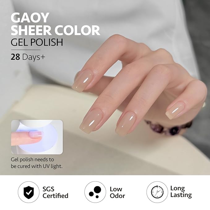 GAOY Jelly Nude Gel Nail Polish Set, 6 Transparent Colors Sheer Milky White Pink, UV Light Cure Gel Polish for Nail Art DIY at Home