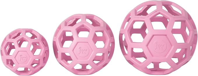 JW Pet HOL-ee Roller Dog Puzzle Ball, Small 3in, Natural Rubber, Pink