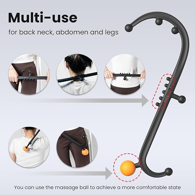 LiBa Trigger Point Massage Tool, Detachable Back Neck Shoulder Massager for Pain Relief, Manual Therapy Massage Cane Hook Stick with Massager Ball, Gift for Athlete, Desk worker, Chronic Pain Sufferer