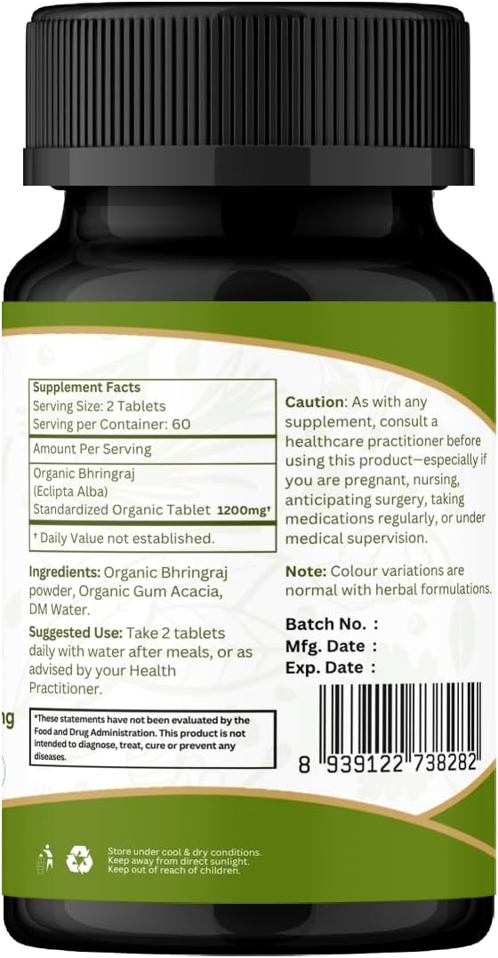 Bhringraj 120 Tablets | Eclipta Alba (Bhringraj) | USDA Organic Certified | Ayurvedic Hair Care* | Organic and Natural 120tab