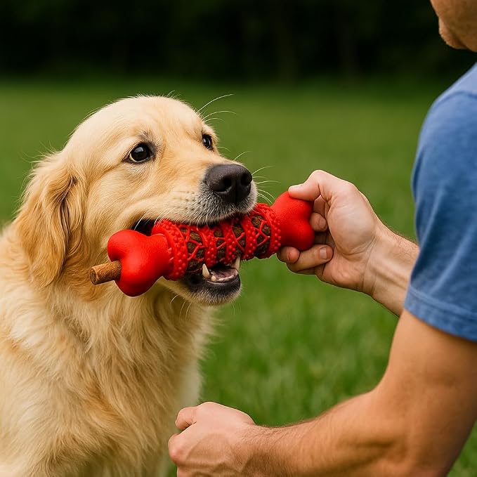 Durable Interactive Dog Bone Toys 2-Pack (6.5”) for Medium & Large Dogs – Treat Dispensing Chew Bones with Teeth Cleaning & Puzzle Design (Green & Red)