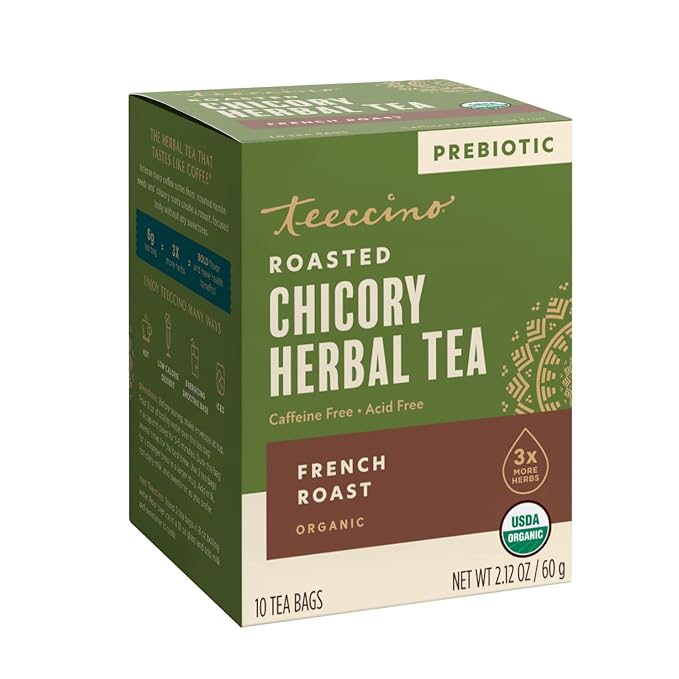 Teeccino French Roast Herbal Tea - Rich & Roasted Herbal Tea That’s Caffeine Free & Prebiotic for Natural Energy, Coffee Alternative, 10 Tea Bags