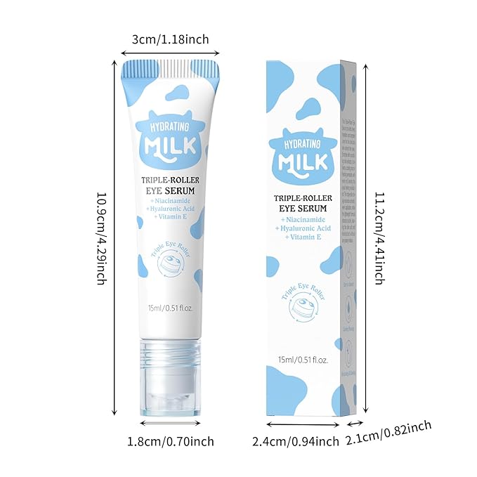 ARAKY Milk Eye Cream for Dark Circles and Puffiness, Hydrating Triple-roller Eye Serum, Improve Skin Elasticity, Intense Moisturizing Dullness, Dryness, Reduce Fine Lines, Skin Care Cream 0.51 oz