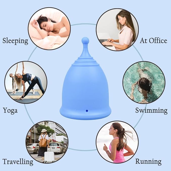 SHORDY Menstrual Cups - Small Reusable Period Cup for Teens & Women (Blue) | 100% medical grade silicone Copa menstrual, Light Flow, Wear up to 12 hr with comfort, Pads Disc & tampon alternative