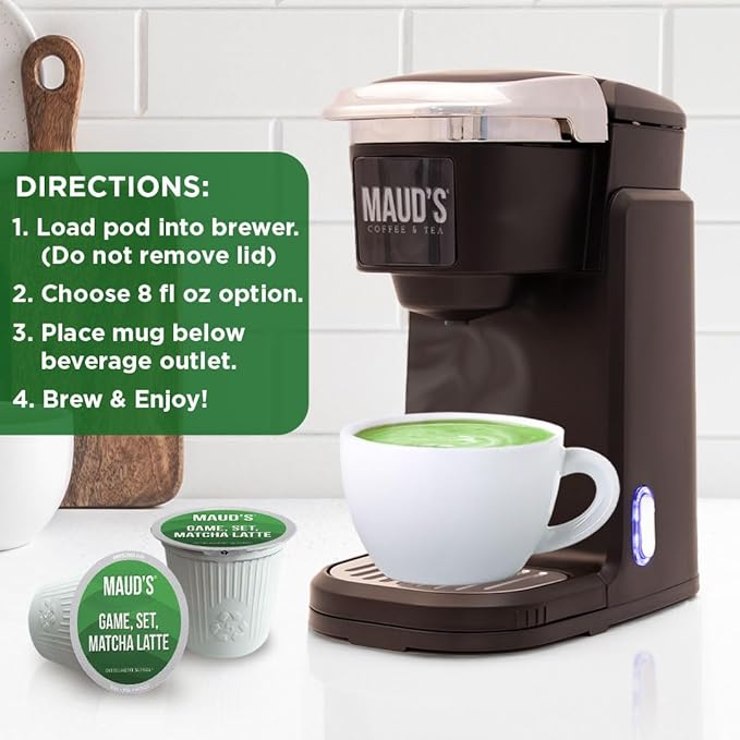 Maud's Matcha Latte Pods, 16 ct, Single Serve Tea Pods - Compatible with Keurig K Cups Maker