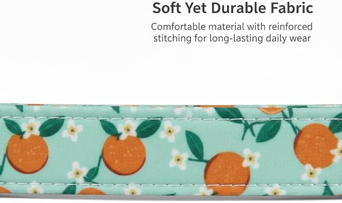 Dog Collar, Spring Summer Dog Collar with Orange Print and Charm, Cute Spring Summer Fruit Collar with Soft & Breathable Fabric, Adjustable Pet Collar for Small Dogs