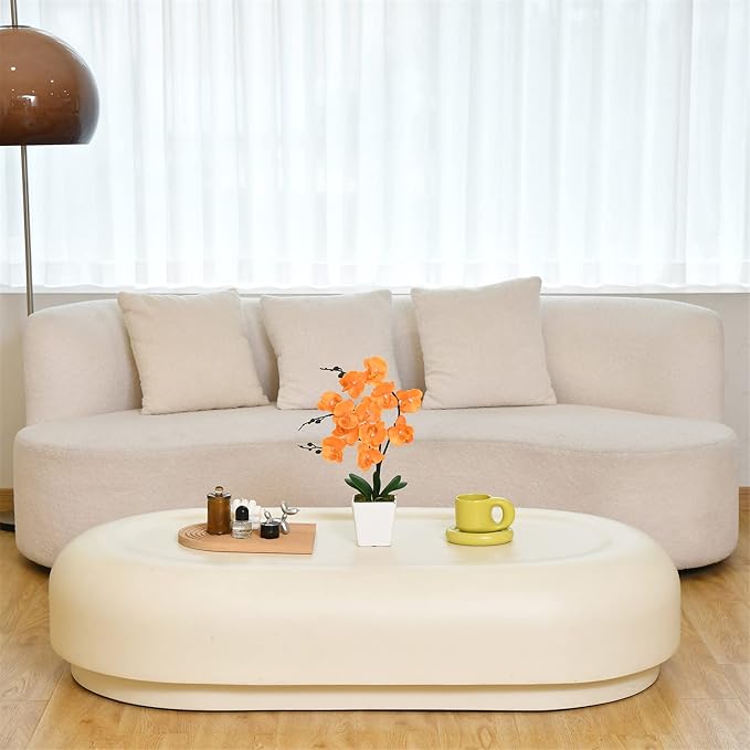 15" Silk Phalaenopsis Orchid in Square Pot, Orange Flower Plant Arrangement | Lifelike Faux Potted Blooms with Moss in a Ceramic Planter. Looks Real, Zero Upkeep, Ideal Centerpiece for Any Table
