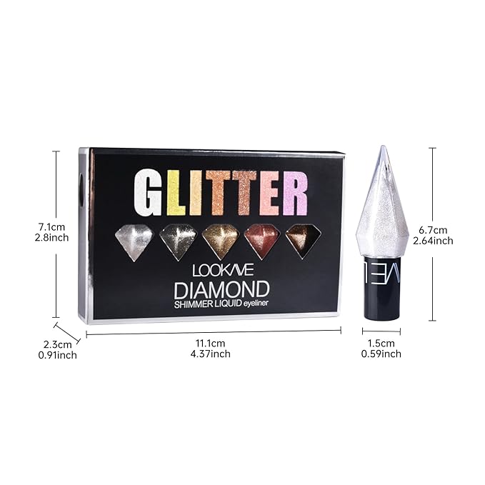 Glitter Liquid Eyeliner Colorful Set, 5 Colors Metallic Shimmer White Silver Gold Rose Eyeliner Waterproof Long Lasting Sparkle Glitter Liquid Eyeshadow Dazzling Valentine's Day Eye Makeup for Women