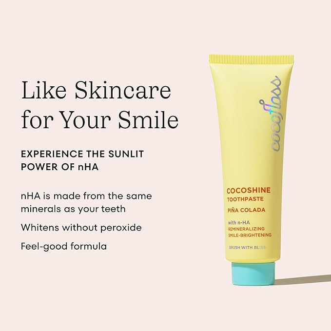 Cocolab Cocoshine Whitening Toothpaste, Remineralize & Repair Sensitive Teeth, Fluoride-Free with n-HA, Kid-Friendly, Pina Colada, 3.4 oz
