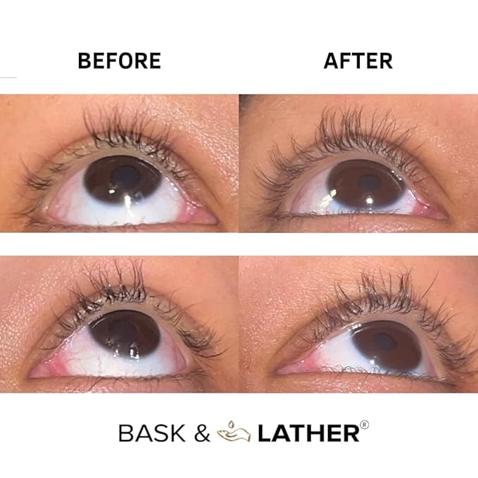 Bask & Lather Lash Serum with Castor Oil & Jojoba Oil For Thicker, Fuller & Longer Looking Eyelashes and Eyebrows, Conditioning and Enhancing Eyelash Growth Serum with Brush Applicator, 3 Month Supply